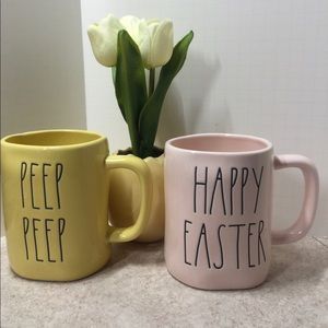 Rae Dunn PEEP PEEP and HAPPY EASTER mugs